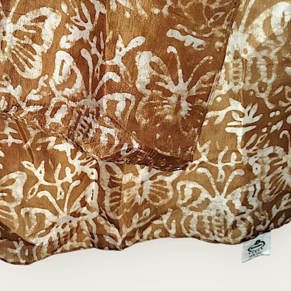 Vintage Marushka‎ Brown Butterfly Silk Scarf Rectangle Natural Screen Print